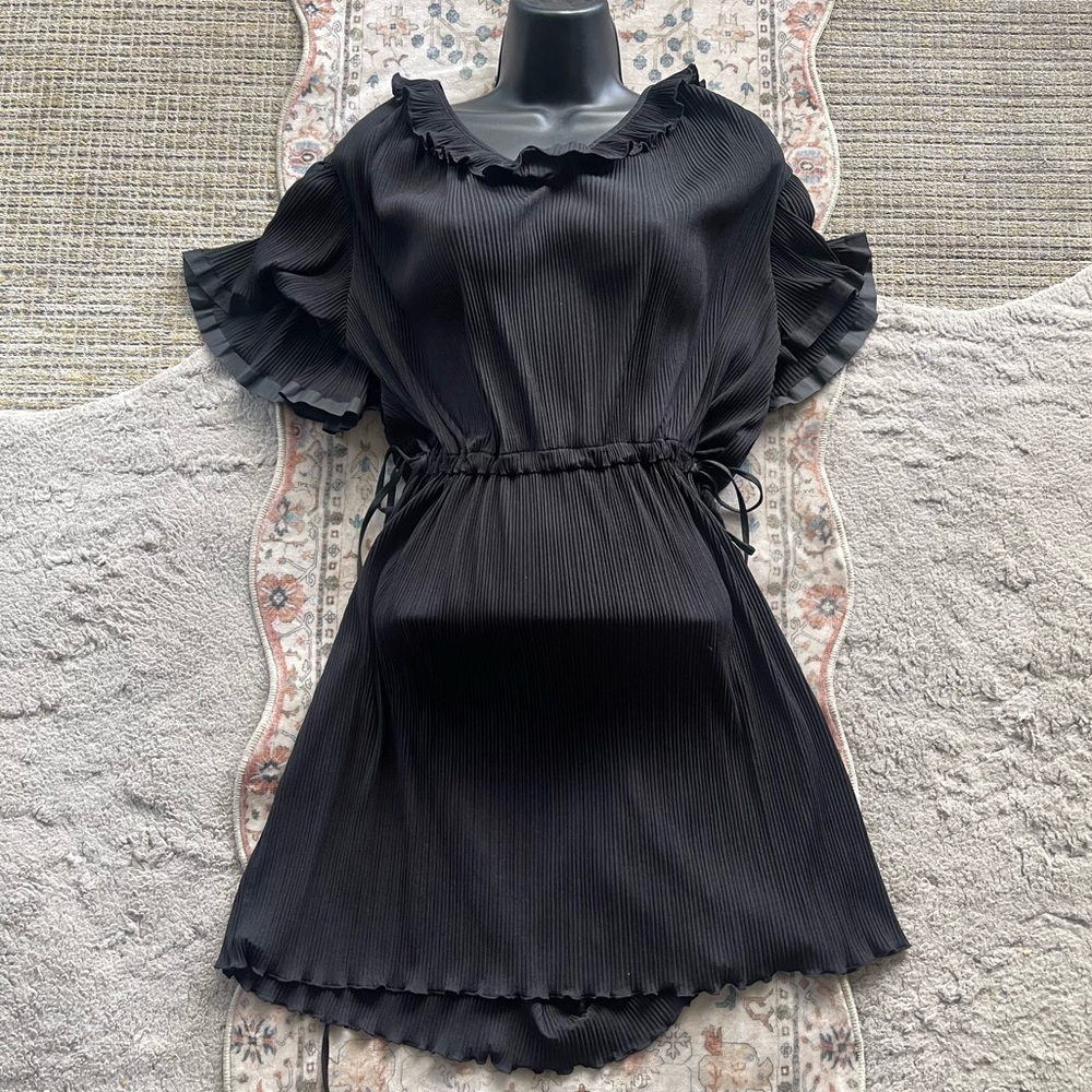 See By Chloe Ruffled & Pleated Black Mini Dress